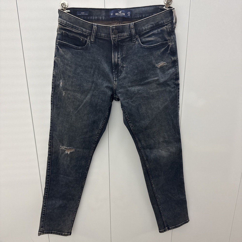 Hollister Jeans Mens 32x30 Dark Blue Skinny Advanced Stretch Distressed